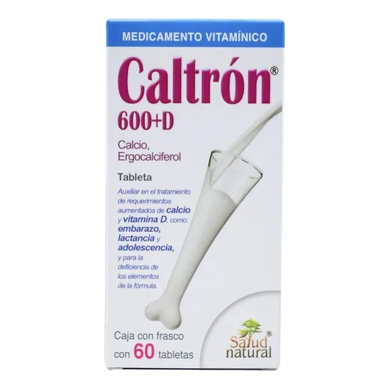 Calcio Vitamina D 60 Tabletas Caltrón 600 D Salud Natural Sabor Sin sabor