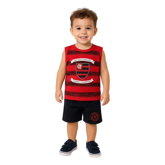 Conjunto Flamengo Regata Shorts Infantil Revedor 1 A 3 Anos