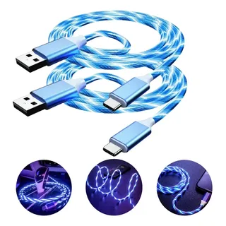 2pzs Cable Tipo C Carga Rápida Con Luz Rgb,flujo Óptico Azul Azul