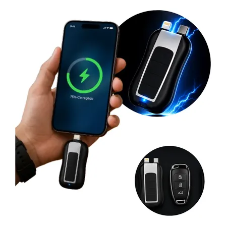 Mini Power Bank Sem Cabo Carrega Rápido Chaveiro Emergência Preto