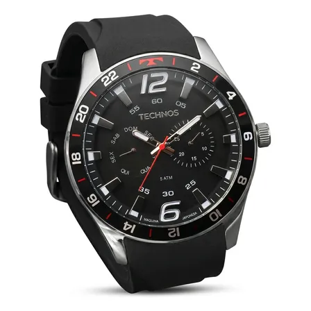 Relógio Technos 6p25bn/8p Masculino Silicone Preto Analógico Cristal Mineral