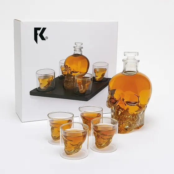 Whiskera De Calavera Decantador Licorera Craneo + 4 Vasos