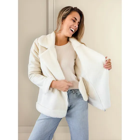 Campera Mujer Lulyna Cuerina Gamuzada Con Piel Gamulan