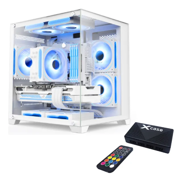 Gabinete Gamer Xcase Cube Mini Ggcube7sp 7 Ventiladores Argb Blanco