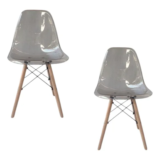 Sillas Eames Crystal 2 Piezas Para Jardín Hogar Deluxe Estructura De La Silla Madera Asiento Gris Oscuro