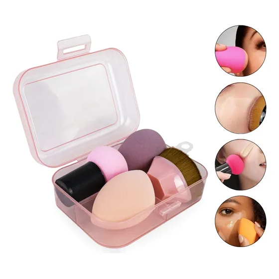 Kit 1 Pincel Mágico + 3 Esponjas Maquiagem Pó Base Corretivo