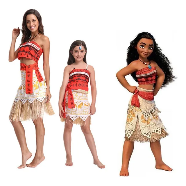 Disfraz De Moana For Adultos Y Niños, Con Collar