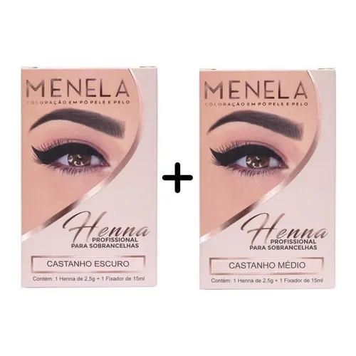 Kit Henna Sobrancelhas Menela Cast. Escuro+castanho Médio