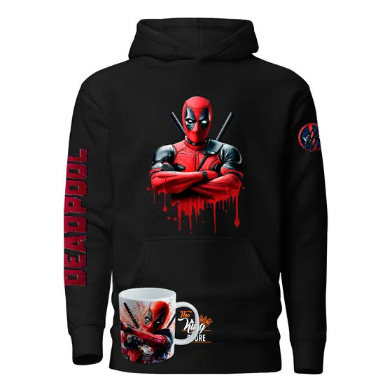 Poleron + Taza, Deadpool Brazos Cruzados, Marvel Superhéroe, Diseño Dtf, Full Color, Xxxl