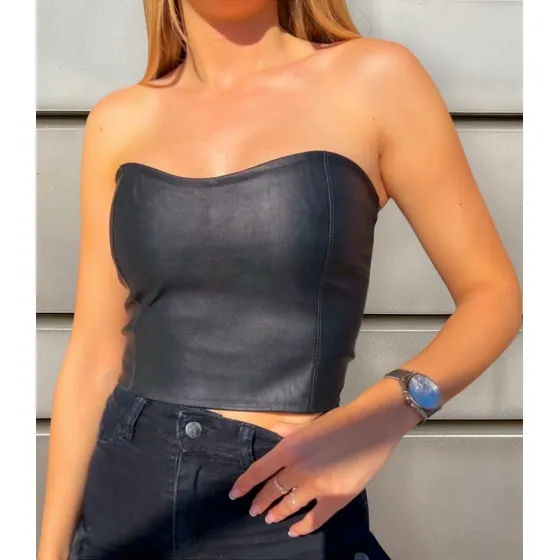 Remera Corta Engomada O Top Estilo Corset Fiesta Por Talle
