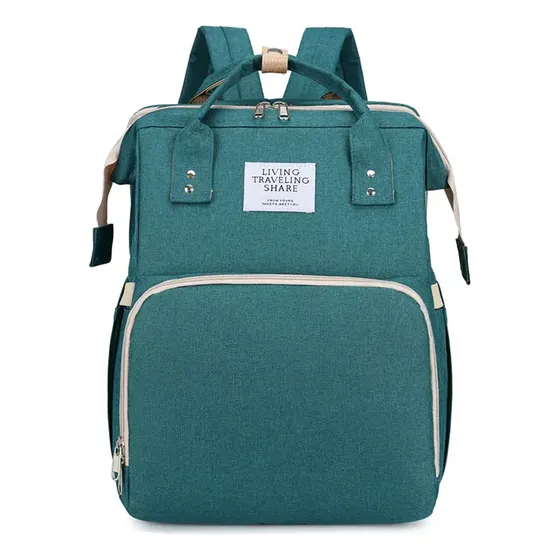 Mochila 2en1 Bolso Maternal Cuna Cambiador Plegable Portable Color Verde Diseño De La Tela Liso