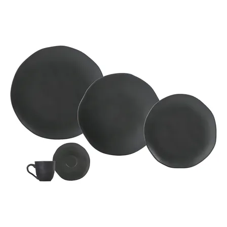 Aparelho De Jantar 30 Peças Orgânico Preto Matte Porto Brasil Liso