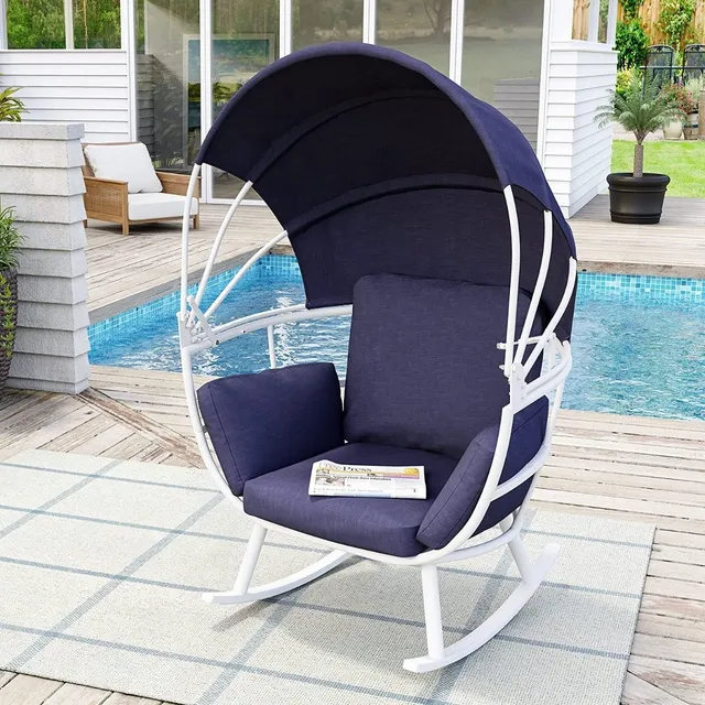 Silla Mecedora Para Patio Color Azul Marino Marca Crestlive
