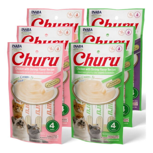 Petisco Gatos Churu Sabores Variados 14gx4 = 56g Kit 6 Unid Petisco Gatos Churu Sabores Variados 14gx4 = 56g Kit 6 Unid
