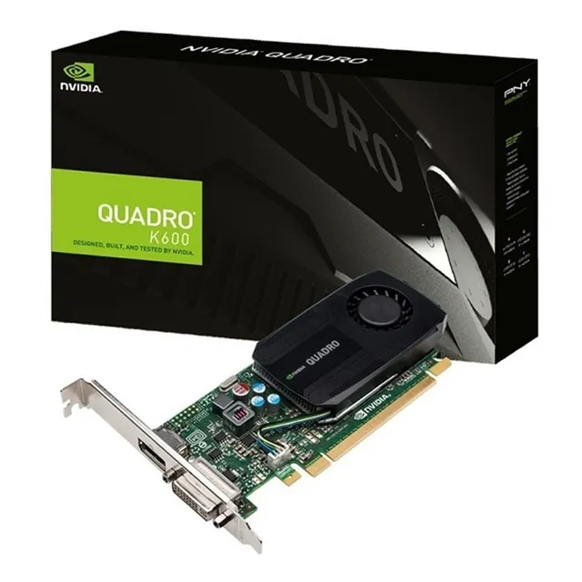Tarjeta de Video Quadro Nvidia K600 Low Profile 1GB DDR3 PCI Express 2.0 DVI-I DL Dispaly Port 1.2 con Audio Resolución Máx 3840×2160 at 60-85 Hz 4K Shader Model 5.0 OpenGL DirectX Diseño Profesional