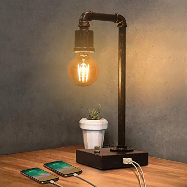 Lampara De Mesa Vintage Steampunk Con Carga Usb