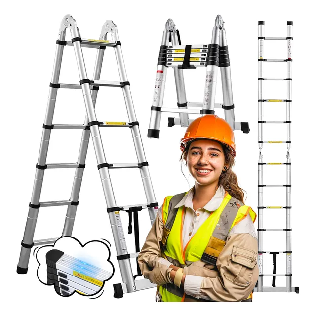Escalera Tijera Plegable Telescópica 3.8m Retráctil Portatil