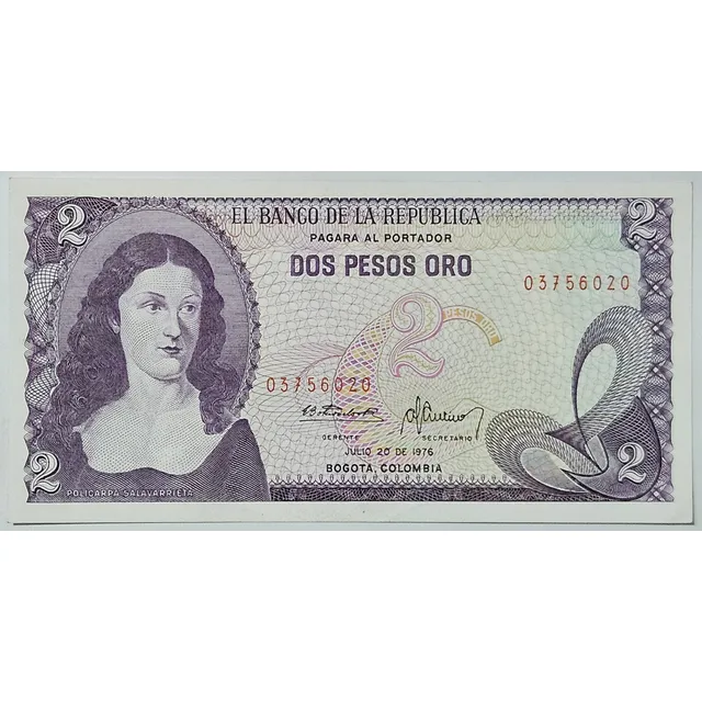 Billete 2 Pesos 20/jul/1976 Colombia Au