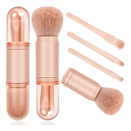 Kit De Pinceis Maquiagem Portátil 4pcs Com Travelbag Estojo Nude