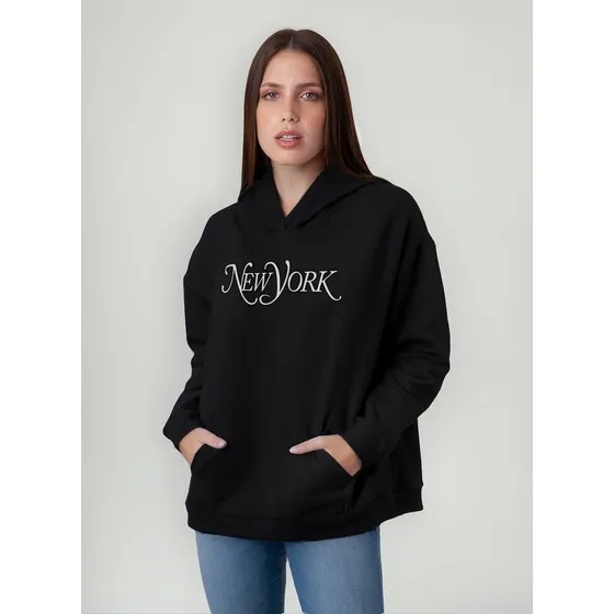Buzo Canguro Onyx New York Algodón Frisa Mujer