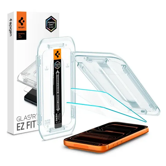 Spigen Aluminacore Protector De Pantalla De Vidrio Templado [glas.tr Ez Fit] Diseñado Para iPhone 17 Pro Max Y iPhone 16 Pro Max Dureza 9h+, Durabilidad Mejorada Con Aluminio - Paquete De 2 | Cuotas sin interés