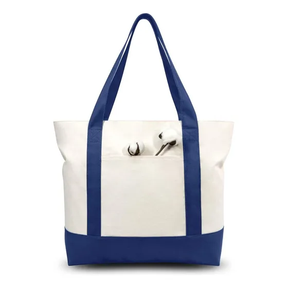 Bolsa De Lona Con Bolsillo Externo Y Cierre En Azul/natural