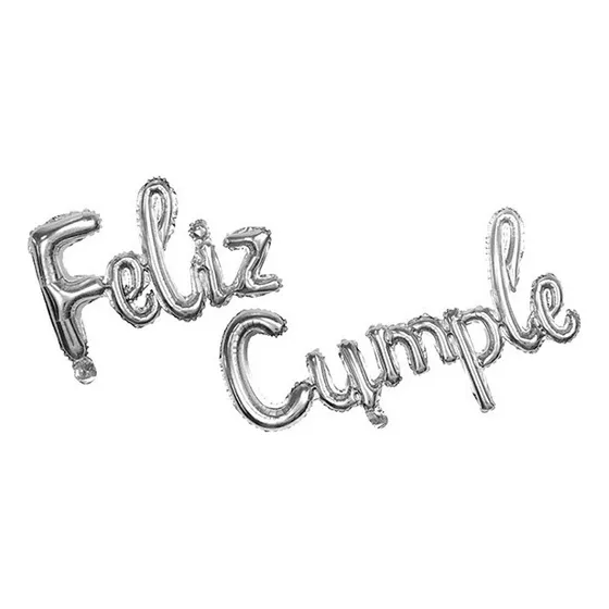 Set Globos Felíz Cumple Letra Cursiva Foil, Elige El Color Color Plateado