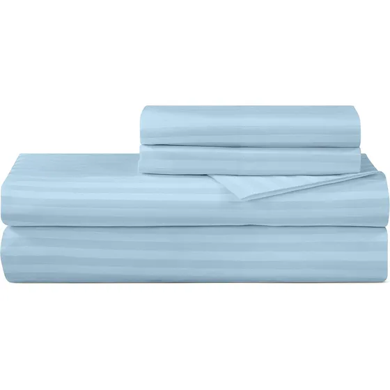 Sábanas Royale Algodón Egipcio, Azul Celeste Rayado, Tamaño