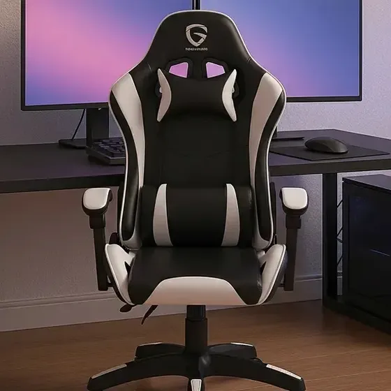 Silla Gamer The Game House D395 Ergonómica Con Respaldo Reclinable Para 120 Kg Blanco Cuero Sintético