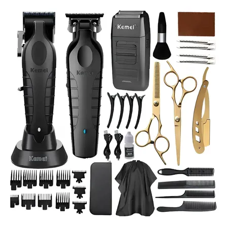Kit Kemei Profesional De Cortadora De Pelo, Recortadora Y Rasuradora Con Accesorios Negro