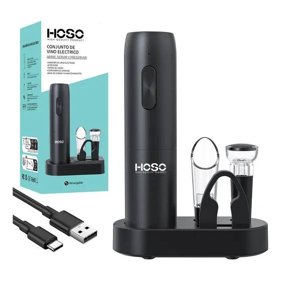 Hoso HS1125 kit sacacorcho descorchador de vino eléctrico recargable color negro