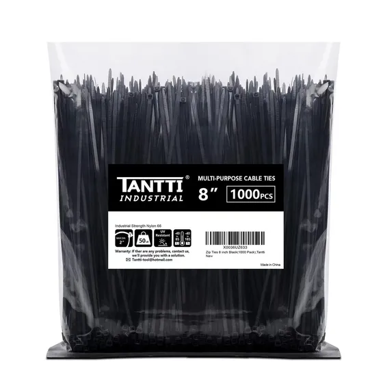 Bridas de Cremallera Negras de 20.32 cm, Paquete de 1000, Resistencia a la Tracción de 50 Libras, Resistentes a Rayos UV