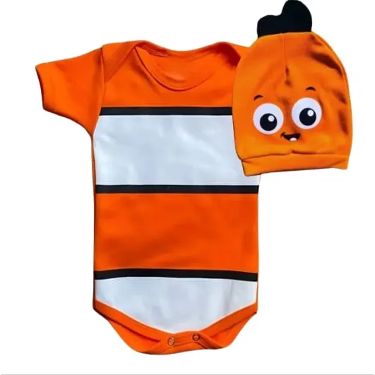 Body Bebê Temático Mesversário Nemo + Touquinha 100% Algodão