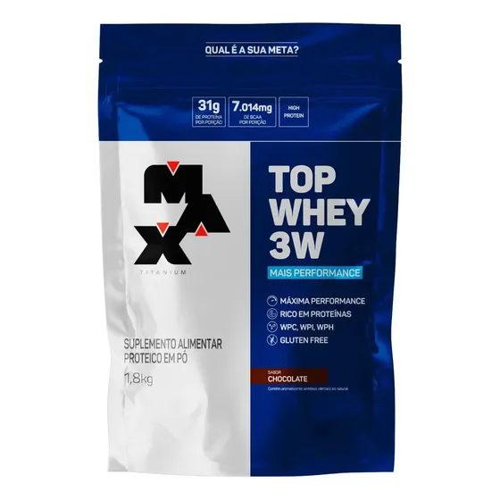 Max Titanium Top Whey 3w Mais Performance 1,8kg sabor Chocolate