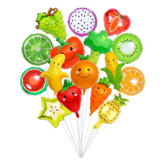 16 Globos Verdura Y Frutas Kit Decoración Cumpleaños Fiesta Mix De Colores Ed0067