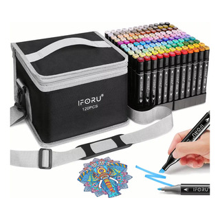 Iforu Marcadores 120 Colores Plumones Punta Pincel Doble Punta De Alcohol Marker-120 Iforu Marcadores 120 Colores Plumones Punta Pincel Doble Punta De Alcohol Marker-120