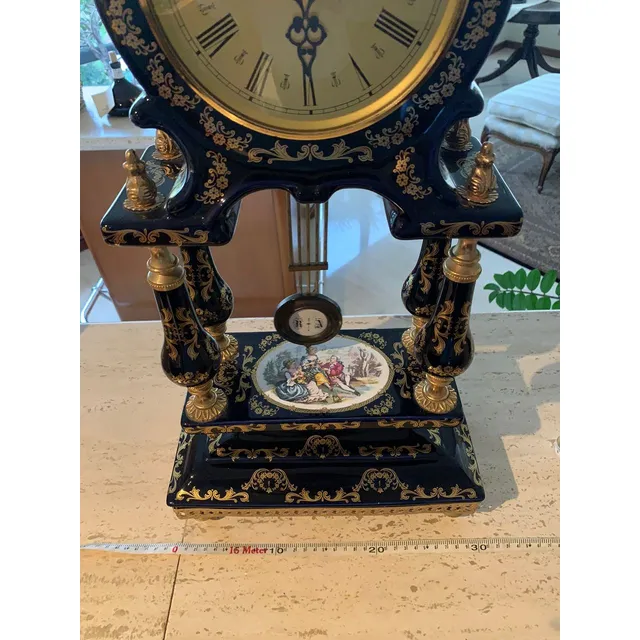 Reloj De Pie Alfa Quarzo Color Azul Dorado De Pendulo