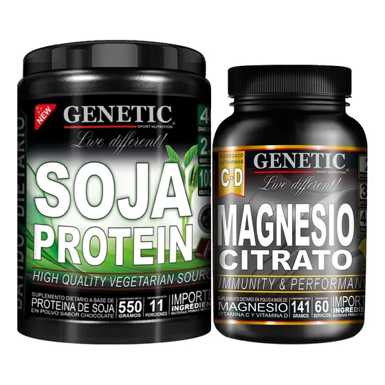 60 Días Magnesio Citrato Proteína Vegetal Soja 550g Genetic