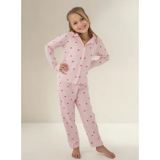 Pijama Infantil Menina Americano Algodão - Listrado Corações