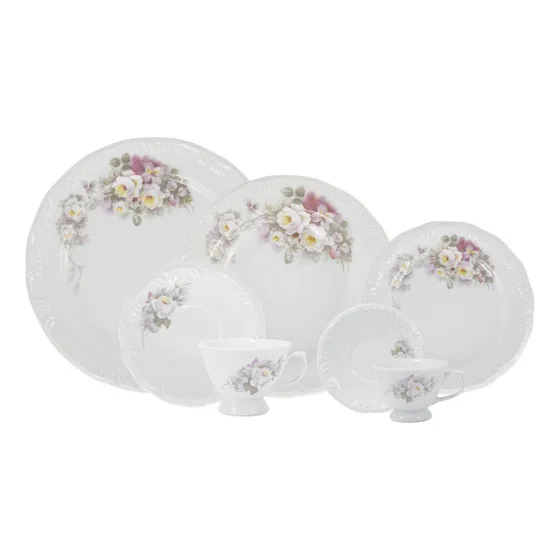 Jogo De Jantar 42 Peças Chá Café Eterna Porcelana Schmidt Cor Branco