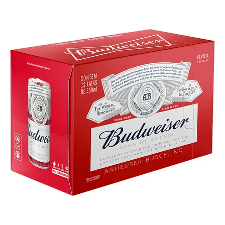 Pack Cerveja Budweiser Lager americana clara lata 350ml - 12 unidades
