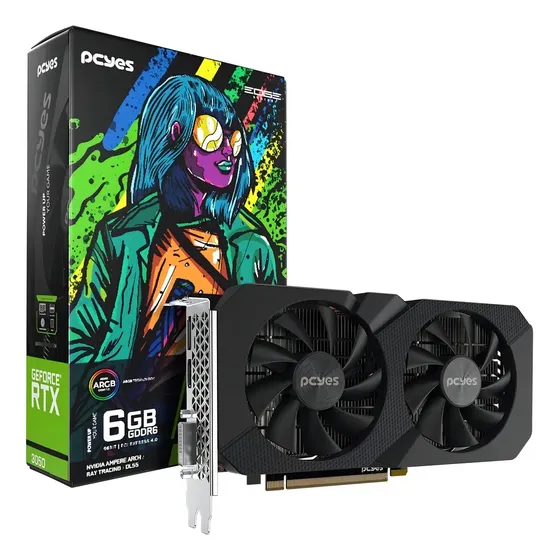 Placa de Vídeo Pcyes GeForce RTX 3050 6GB GDDR6 com Ray Tracing