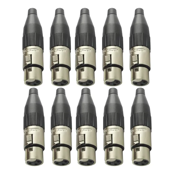 Kit 10 Conectores Xlr Canon Femea Amphenol 3 Vias Ac3f/n