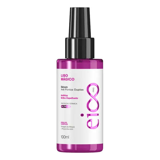 Eico Professional Sérum Capilar Anti Pontas Duplas Liso Mágico Hidratação Antifrizz Brilho Espelhado Proteção Térmica Filtro Solar 100ml Proliss Complex Cabelos Lisos Alisados