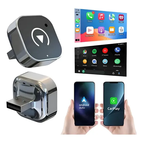 Dongle Usb Carplay Android Auto Inalámbrico 2 En 1 Wifi 2.4\u002F5g Bluetooth 5.0 800+ Modelos Ota Carplay Siri Google Asistente Voz | Cuotas sin interés
