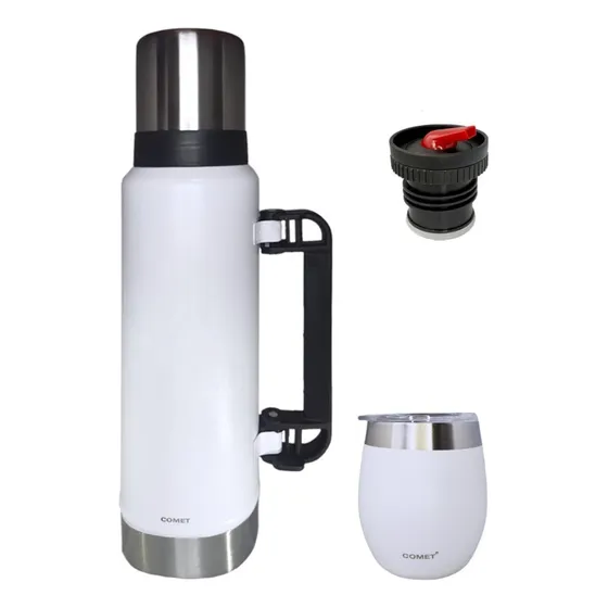 Combo Termo Comet 1,2 L + Mate Con Tapa  Blanco