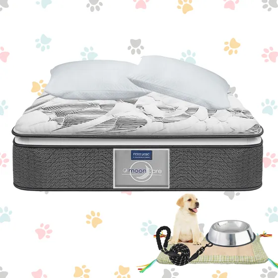 Colchón King Size Restonic + Almohadas + Kit Mascotas Gris