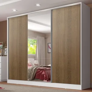 Guarda-roupa Casal 100 Mdf Madesa Royale 3 Portas Con Espelho Cor Branco Rustic 106209 Guarda-roupa Casal 100 Mdf Madesa Royale 3 Portas Con Espelho Cor Branco Rustic 106209