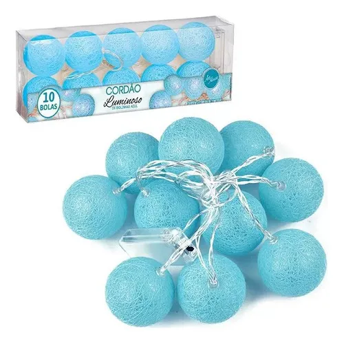 Luminária Cordão De Luz Led 10 Bolinhas Varal A Pilha Cor das luzes Azul