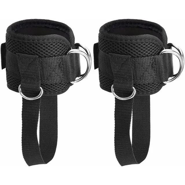 Par Tobilleras Para Polea Negra Enganche Gym Glúteos
